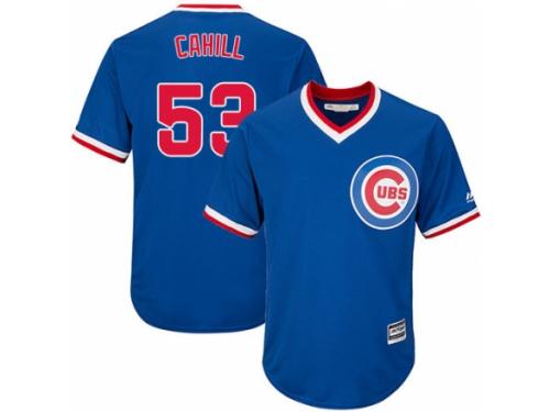 Youth Majestic Chicago Cubs #53 Trevor Cahill Royal Blue Cooperstown Cool Base MLB Jersey