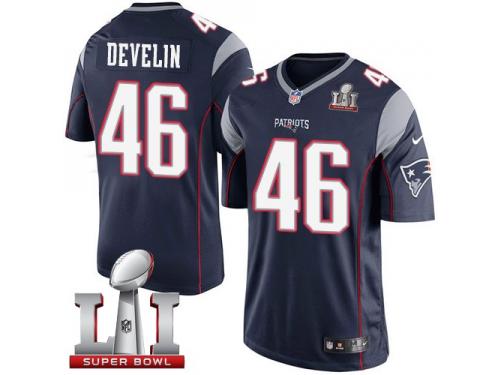Youth Nike New England Patriots #46 James Develin Elite Navy Blue Team Color Super Bowl LI 51 NFL Jersey
