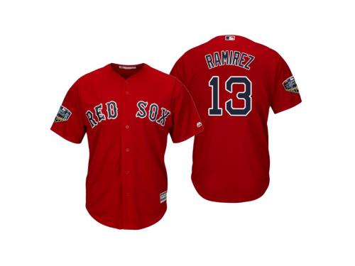 Youth Red Sox 2018 World Series Majestic Scarlet Hanley Ramirez Cool Base Jersey