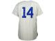 Mitchell & Ness Chicago Cubs #14 Ernie Banks Home Natural Pinstripe Throwback Jersey